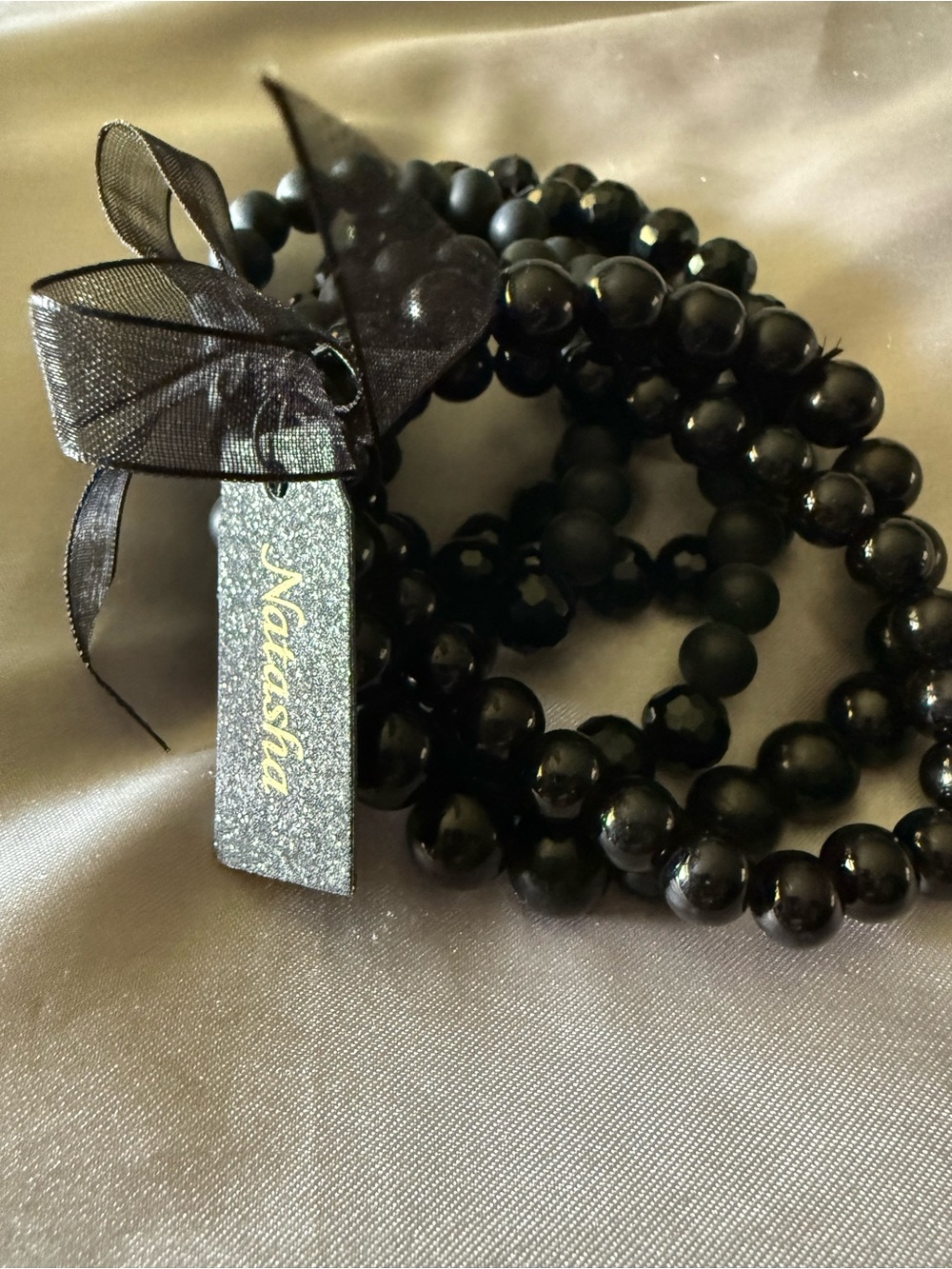 Natasha Couture Black Multi-Strand Beaded Bracelet Set